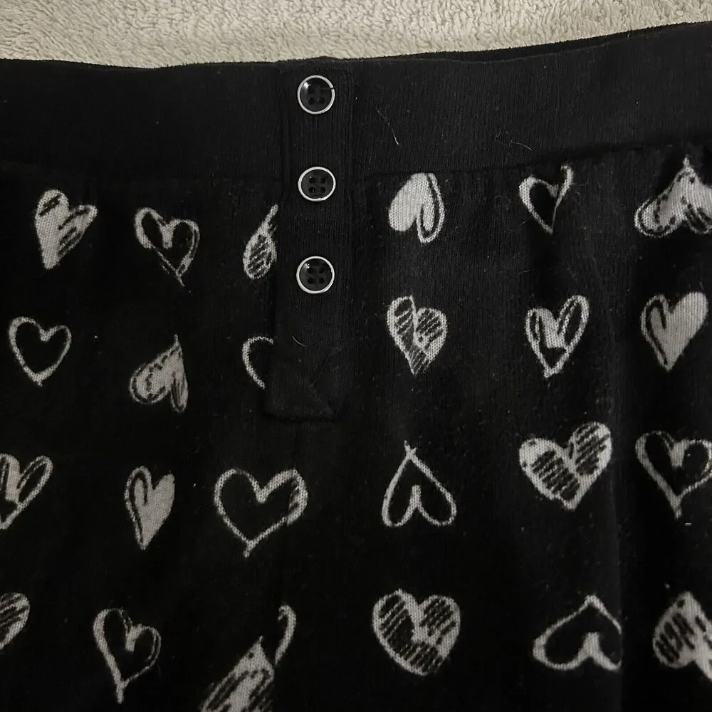 Cuddi Duds Women's Small Black and white Hearts Lounging set polyester Spandex